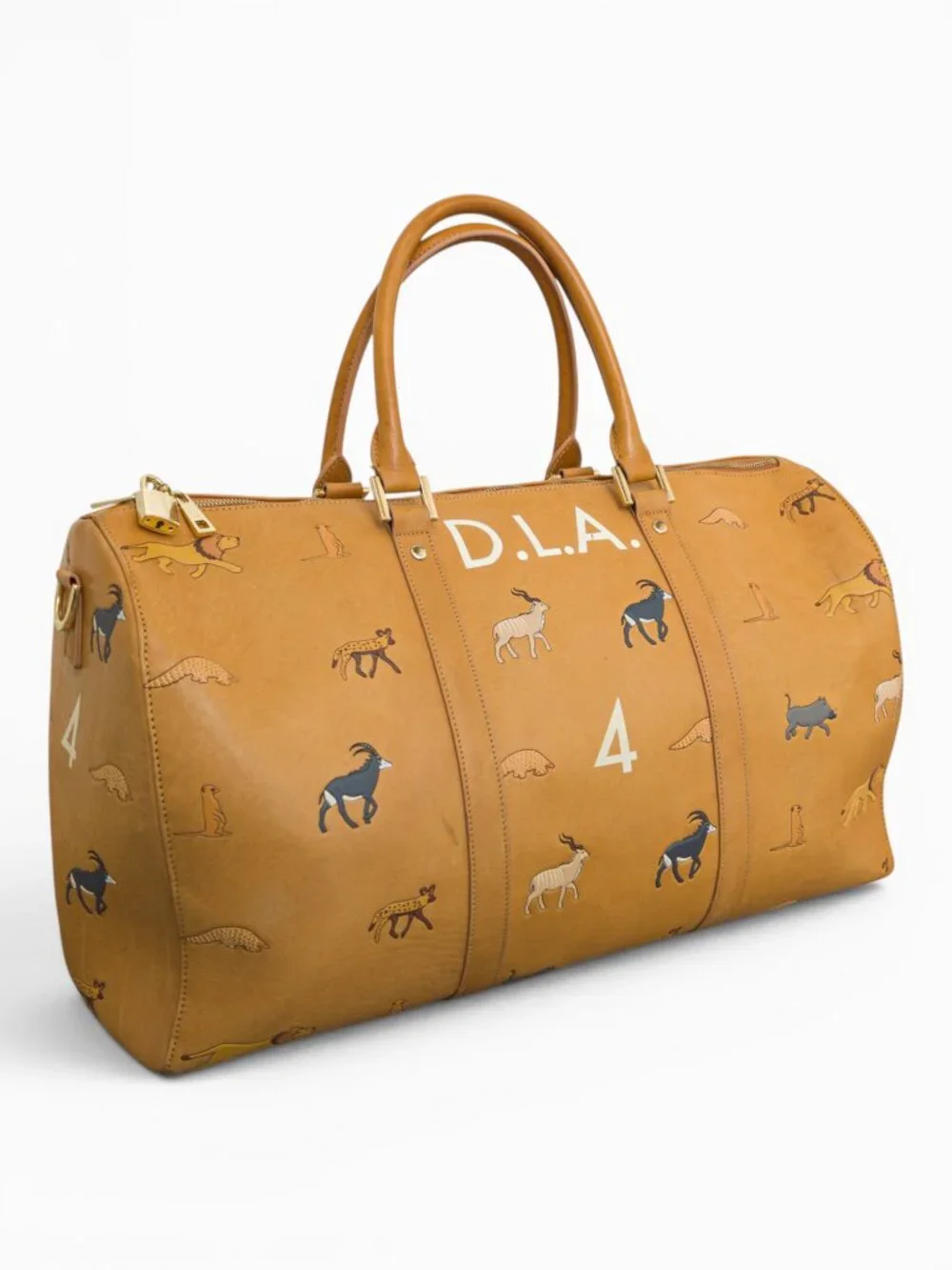 SOLD - Very Troubled Child Savanna Leather Duffle, Hand-Painted Animal Motif